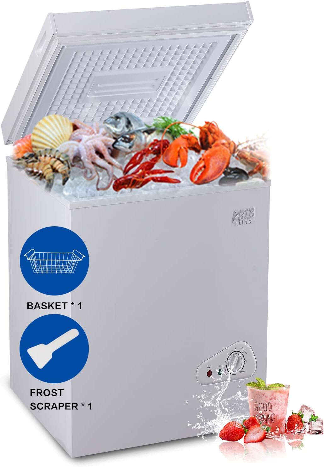 KRIB BLING 3.5 Cu.Ft Chest Freezer 7 Gears Temperature