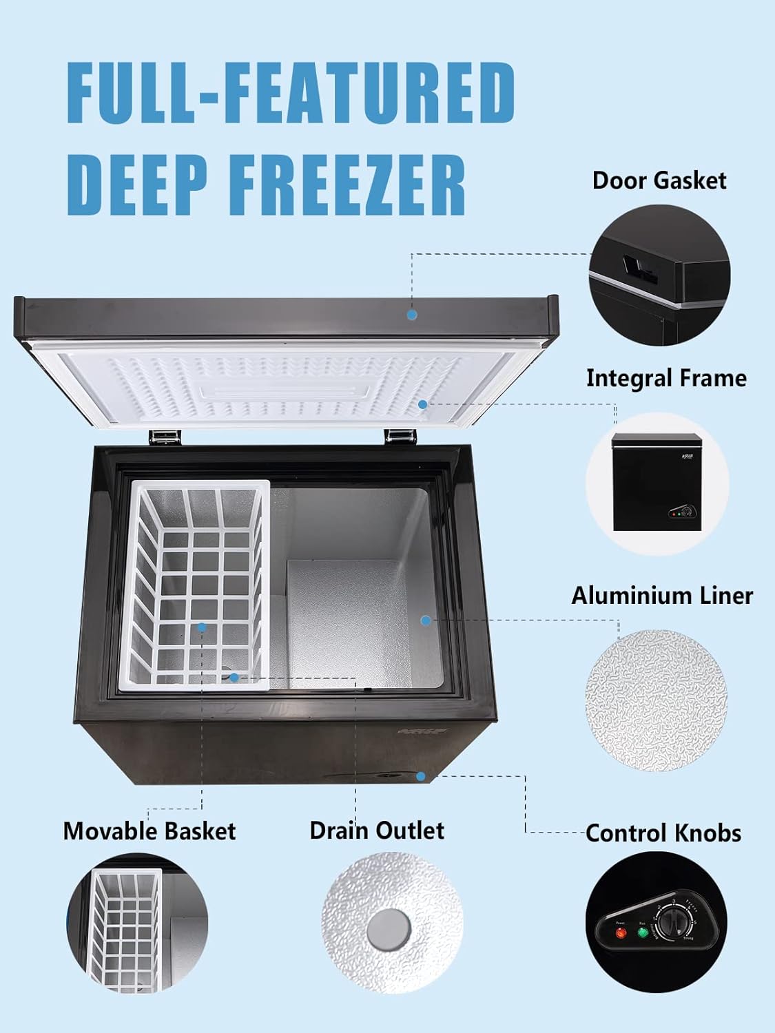 KRIB BLING 5.0 Cu.Ft Chest Freezer with 7 Gears Temperature Control 1