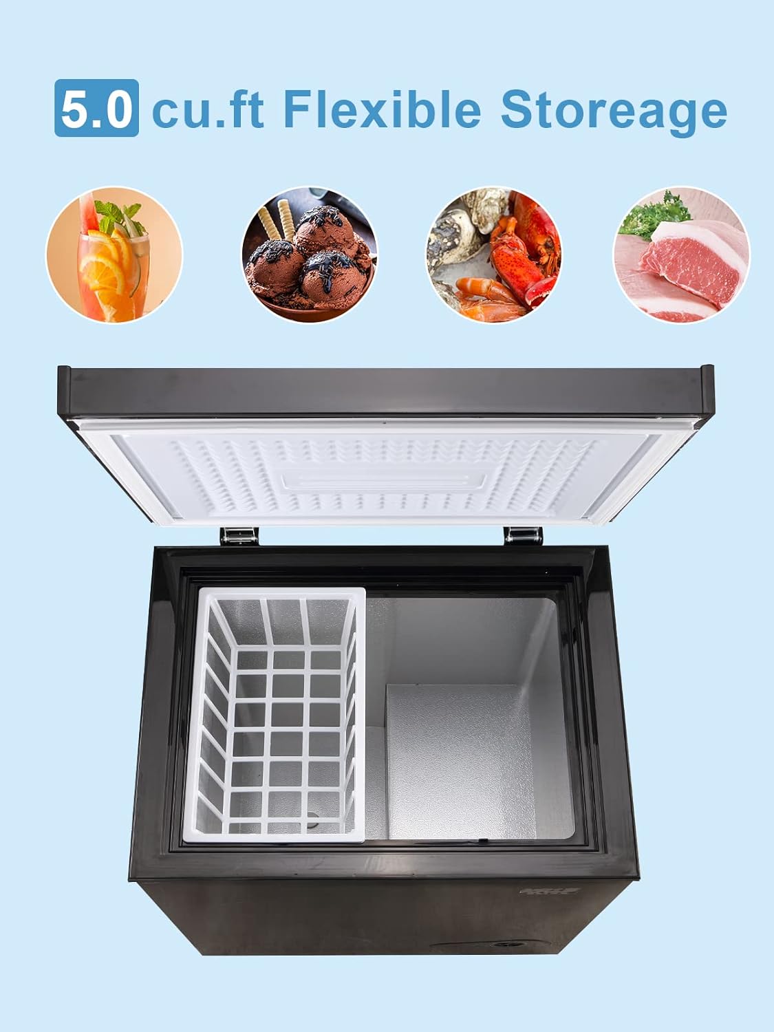 KRIB BLING 5.0 Cu.Ft Chest Freezer with 7 Gears Temperature