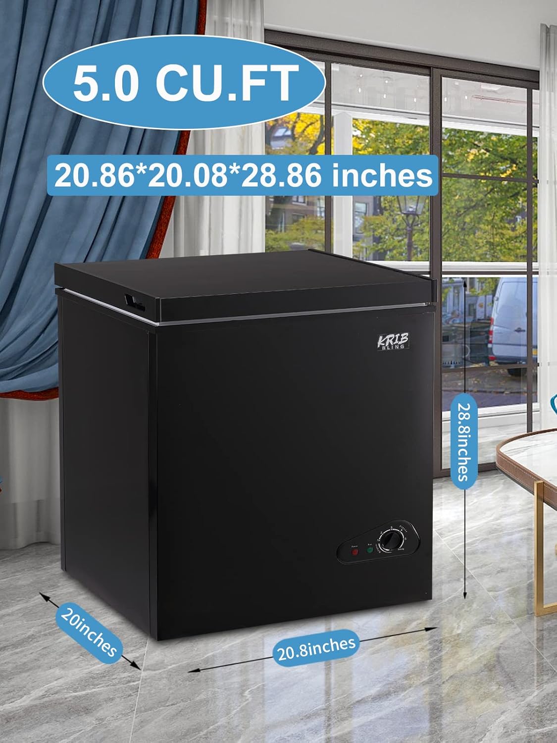 KRIB BLING 5.0 Cu.Ft Chest Freezer with 7 Gears Temperature