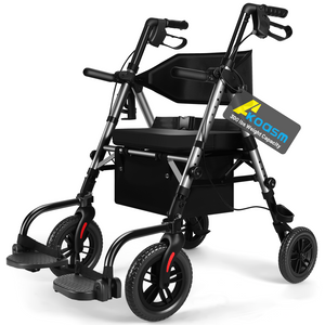 Foldable Rollator Walker for Seniors with Seat, Lightweight 2 In 1 Rolling Walkers Wheelchair Combo for Adult, Transport Chair with Brakes, Adjustable Seat and Handle, 300 Lb. Weight Capacity