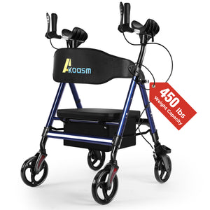 Heavy Duty Upright Walker, Rollator Walkers for Seniors, Foldable Stand Up Rolling Walker with Seat, Adjustable Padded Seat and Handle, Aluminum, All-Terrain Wheels, 450 Lb. Weight Capacity, Blue